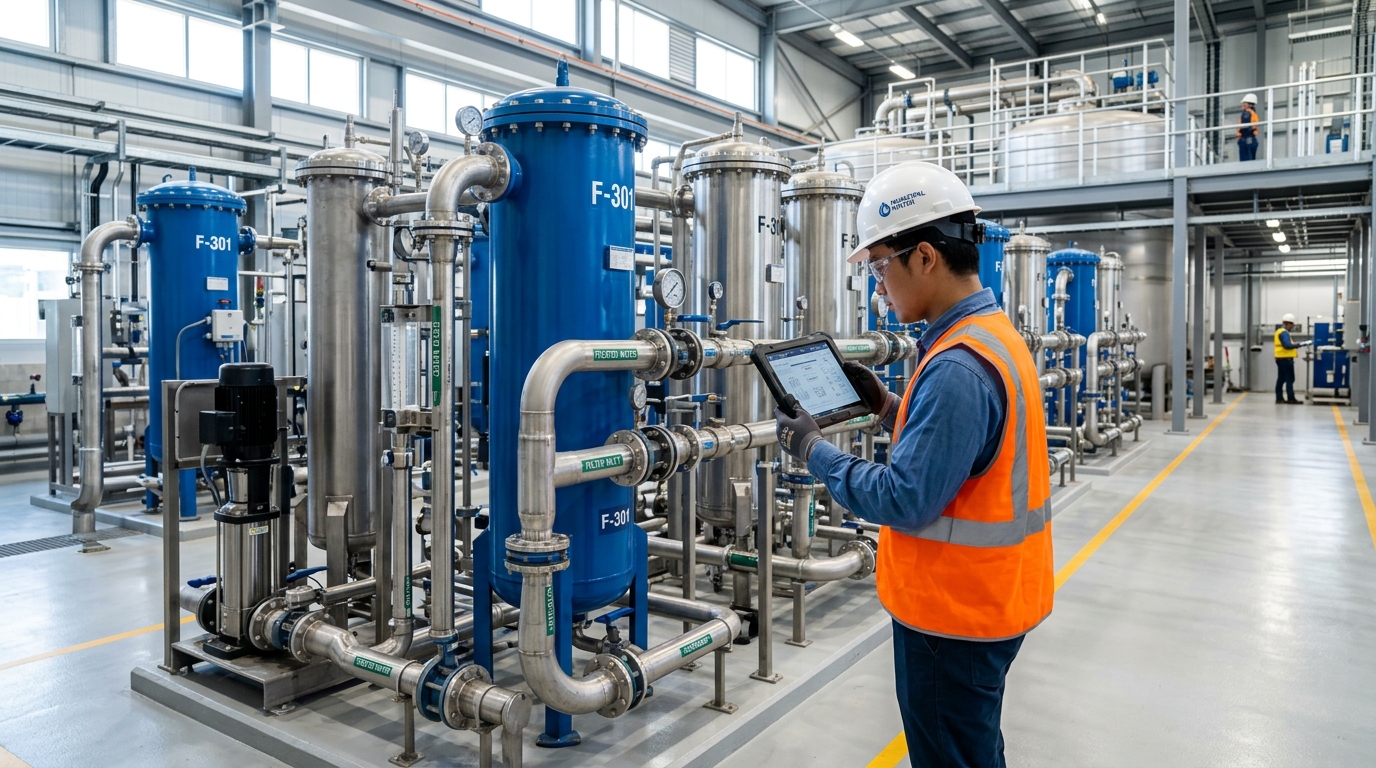 Hệ thống tháp lọc nước và bồn áp lực tại nhà máy xử lý nước ứng dụng than hạt Canopy